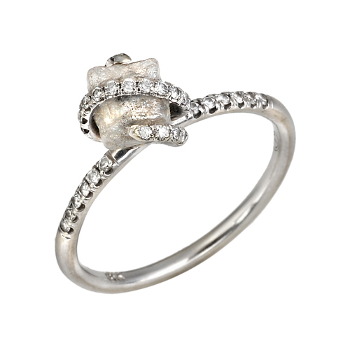 Gray Rough & Uncut Diamond Ring in White Gold Pave Setting | Liza ...