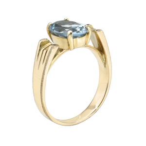 Hand-Engraved Engagement Ring with Aquamarine - Size 5 - Image 2
